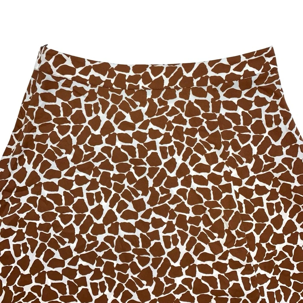 Giraffe Print Midi Skirt Animal Silky Size 12 XL Slit Statement Spring Office